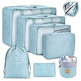 LEEFE トラベルポーチ 8点セット アレンジケース パッキング 旅行用 出張 便利グッズ 衣類収納4個 PC周辺小物用ポーチ1個 靴バッグ1個 洗面用具入れ1個 小物入れポーチ1個 (水色)