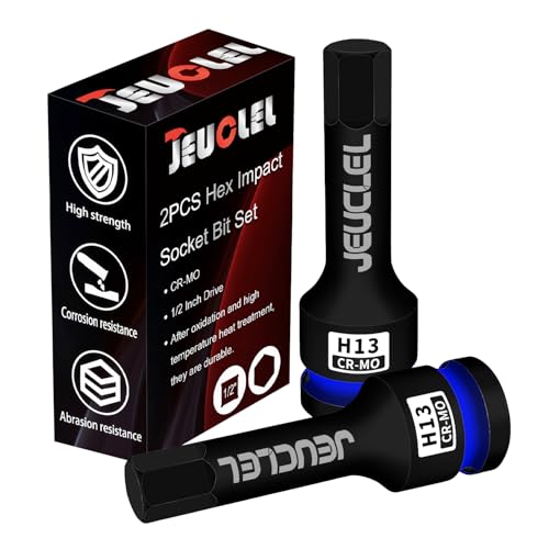 JEUCLEL 2PCS 13mm Hex Impact Bit Socket, H13 1/2" Drive Allen Socket, Cr-Mo