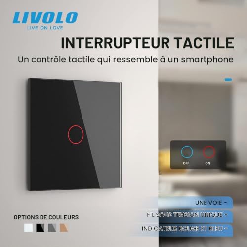 Livolo EU Standard Interrupteur Tactile Verre de Luxe Panneau de Verre Écran Tactile avec Indicateur LED, Noir – vue 2