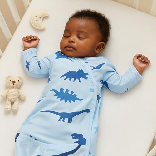Image of O2 BABY 100% Organic Cotton Kimono Gown with Mittens & Fold-Over Pouch
