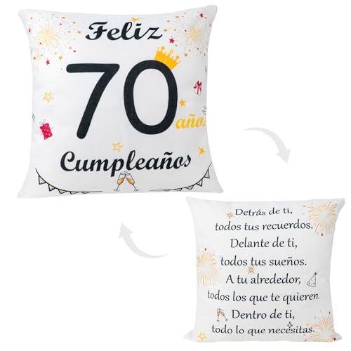 Imagen de Seutgjie Regalos 70 Cumpleaños Funda de Cojín para 70 Años Mujer Hombre para Hermana Amigos Esposa Esposo Mamá Papá Tía Abuela Abuelo Tío Colegas