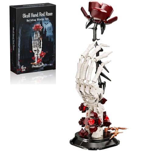 FCEYOUT Skull Rose Building Set Gothic Skull Hand Style Desktop Decorations Ornaments Dark-Themed Toys Creative DIY Building Block Gifts