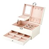 【Design】 Was diese Box Ihnen bieten kann, ist, dass sie alle Ihre Lieblings-Dinge organisieren kann, die verhindern, dass sich Ihre Halsketten verheddern. Was diese Box Ihnen bieten kann, ist, dass sie schmutzabweisend, wasserdicht, verformungsfrei und leicht zu reinigen ist, weil sie aus robustem Kunstleder auf der Außenseite ist.