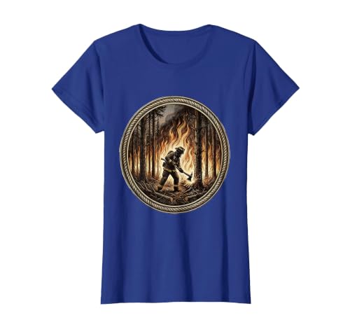Firefighter Firebreak Forest Blaze Graphic T-Shirt, Women, Royal Blue, Small