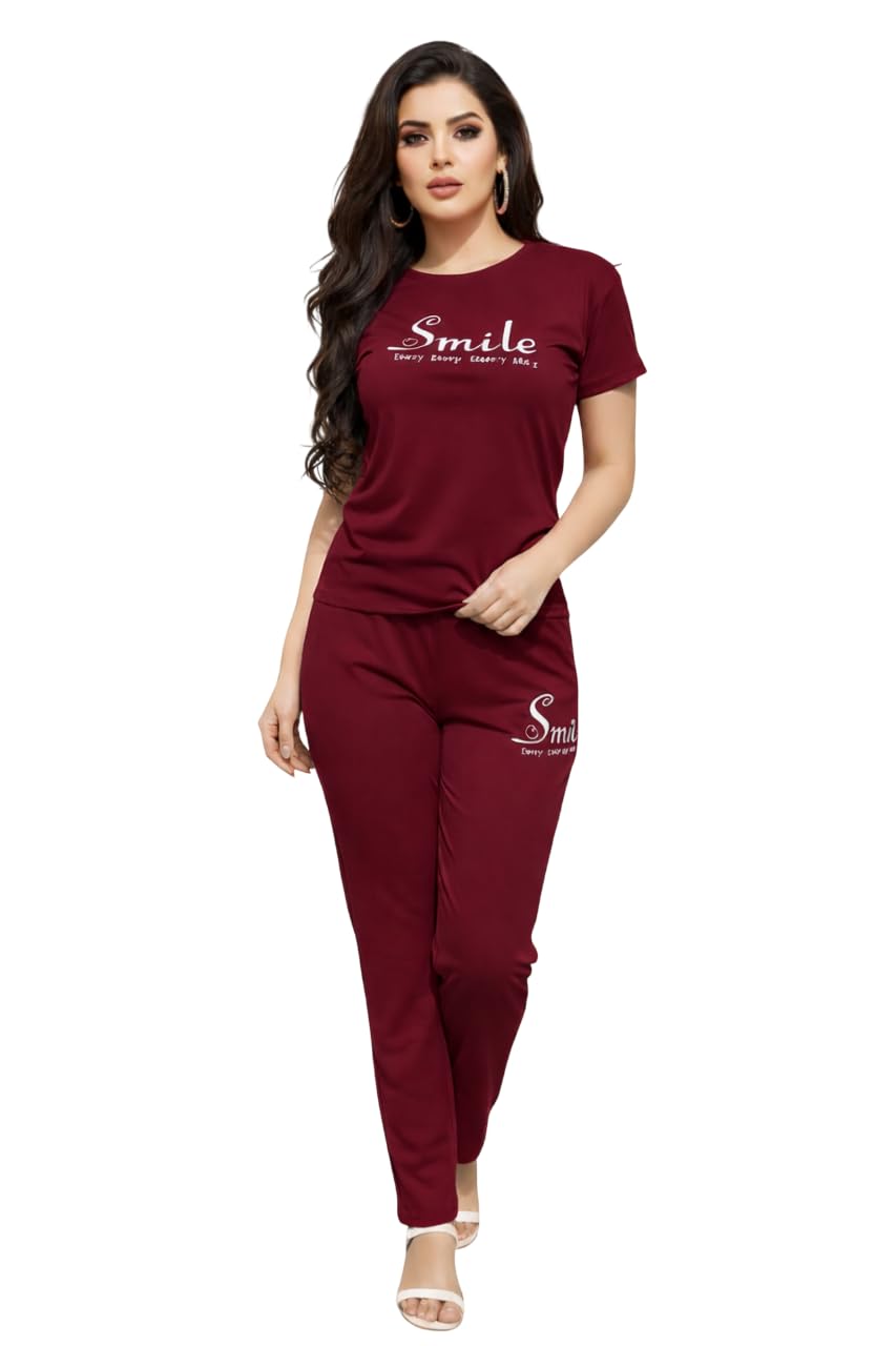 Taksh Women's Co-Ord Set | Nightsuit Set, T-Shirt and Pyjama Sleepwear, Comfortable Fit Night Dress with Smile Print-picture-14