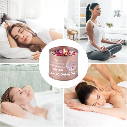 PRSTENLY 60. Geburtstagsgeschenk für Frauen,9OZ Geburtstagskerzen Geschenk Freundin Geburtstag Lavendel Duftkerze Geschenke für Tochter Schwester Tante Mama Oma Beste Freundin Geburtstag Frau Geschenk