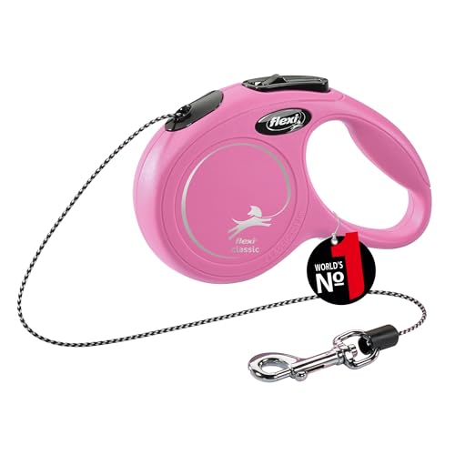 flexi® Classic XS | 3m Seil Roll-Leine für kleine Hunde bis 8 kg | Miniformat mit 3-Finger Griff | Pink | ausziehbare Hundeleine | Gewicht 100.7 gr | Maße 8.2 x 13 cm