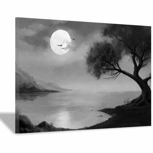 Art de l’arbre de Moon Lake peinture sur toile HOQIU décoration haut de gamme 20x30cm