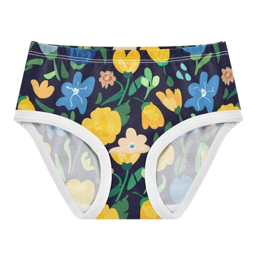 Yellow Blue Flowers Cream Black Cute Panties Girl Toddler Underwear Floral Cotton Print Kids Undies Briefs 2t