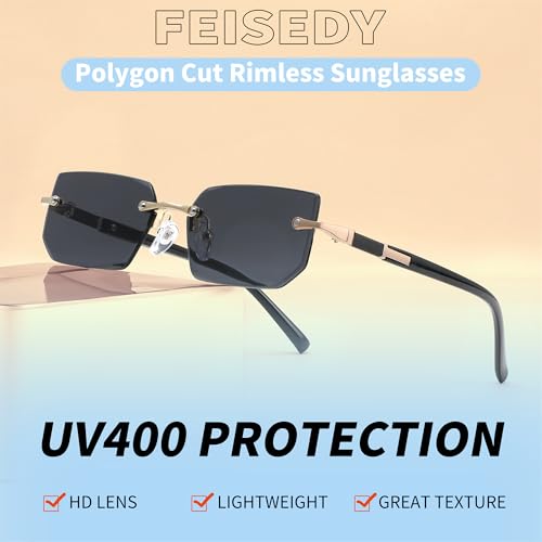Image of FEISEDY Rimless Sunglasses Y2K Retro Small Narrow Clear Eyewear Vintage Rectangle Sunglasses for Women Men B2643