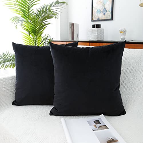 Moonrest - Pack Of 2, Velvet Decorative Pillow Cover Set, Cozy Soft With Hidden Zipper Solid Color For Sofa Bedroom Car Couch Throw Pillow 24 X 24 Cool Black #TOP7