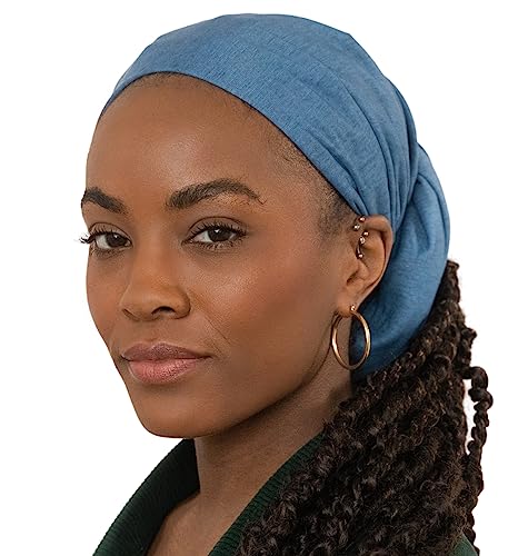 Olivia Sylx African Head Wraps for Black Women, Jersey Scarfs for Women Headwrap, Hair Scarf for Black Women, Soft & Stretchy - Light Blue Denim