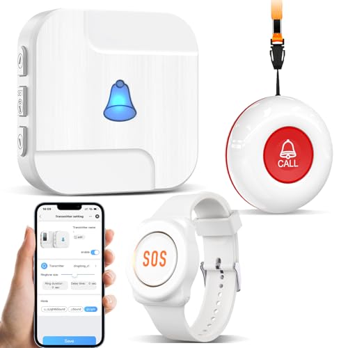 ChunHee Panic Alarm for Elderly-Elderly Alarm Call Button,IP55 Waterproof Call Bell Link to Phone with 1 Button & 1 Wrist Button
