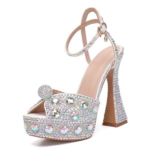 Minishion Womens Platform Wedding Shoes Slingback High Heel Party Evening Sandals with Pearl LH151 Multicolor 14cm Heel US 8.5