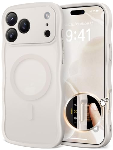 CAPRARO Magnetic for iPhone 17 Pro Max Case for Women Girls, Upgraded [Full Camera Protection] [Compatible with MagSafe] Cute Wave Translucent Matte Phone Case for iPhone 17 Pro Max, Stone