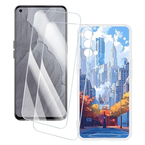 OAGELIM 2�Z�b�g �X�N���[���v���e�N�^�[ + �P�[�X OPPO Realme GT Master RMX336 (6.43 �C���`) �Ƃ̌݊������� �A�[�e�B�X�e�B�b�N�J�X�^���v�����g�J�o�[�Ƌ����K���X�t�B���� �X�N���b�`�h�~ (�X)