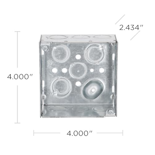 RACO 232 4 in. Square Electrical Box, 2-1/8-Inch Deep, 1/2-in. and 3/4-in. Side Knockouts, Welded, Gray, 25-Pack - Thumbnail 5