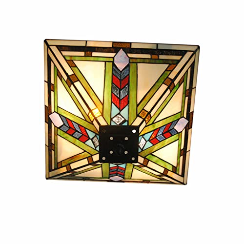 Tiffany Semi Flush Mount Ceiling Light Mission Style Hanging Lamp 2-Light 14" Wide Stained Glass Pendant Light For Dining Room Bedroom Living Room Hallway #TOP5