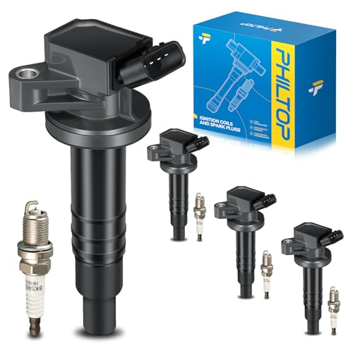 Image of PHILTOP Ignition Coil 4 Packs UF247 and Spark Plugs Fits for Toyota 1999-2004 2007-2008 Corolla, 2005-2006 Corolla 1.8L, 2003-2006 Matrix 1.8L, 2007-2008 Matrix, Pontiac 2003-2006 Vibe 1.8L