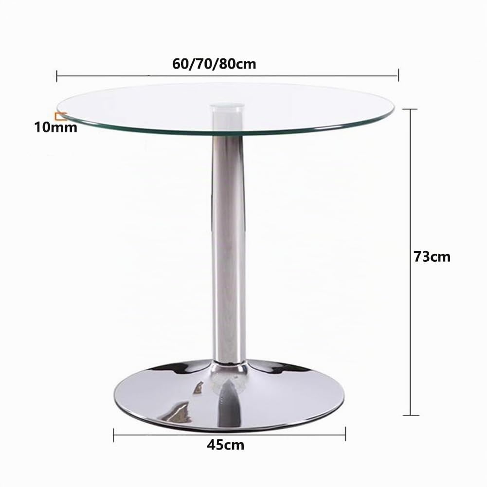 Redondo Cristal Mesa Pedestal Vidrio Mesa De Comedor 60/70/80cm Moderna Circular Mesa Bistro 2-4 Plazas Base Cromada(Size:60cm)