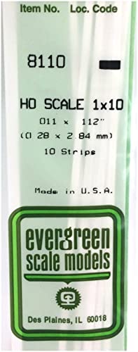 Evergreen 70EG8110 Scale Model Plastic Rod, HO Scale, 0.01 inch (0.28 mm) x Width 0.1 inch (2.84 mm), Set of 10