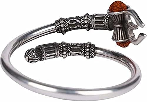 Imagine's Mart Rudraksha Trishul Damroo Designer Metal Oxidized Silver Bahubali Cuff Bracelet for Men & Women,