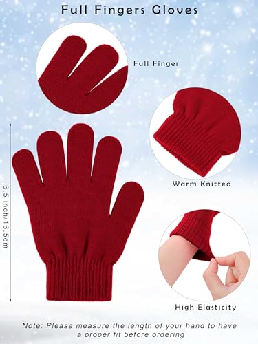 Image of Cooraby 6 Pack Kid's Winter Beanies Hat Full Fingers Gloves Set Skull Winter Caps Stretchy Gloves for Boys Girls