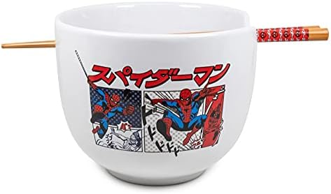 Spider-Man Marvel Japanese Dinnerware Set | 20-Ounce Ramen Bowl, Chopsticks