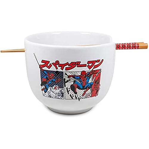 Silver Buffalo Marvel Spider-Man Manga, Ramen Bowl with Chopsticks, 20oz