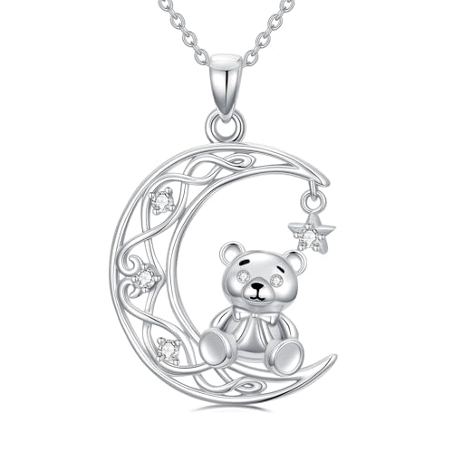 Lab Grown Diamond Moon Star/Bear/Cat/Butterfly/Dog/Rabbit/Hummingbird Necklace, 925 Sterling Silver Moon-Shape Animal/Sun/Heart Pendant Gift for Women