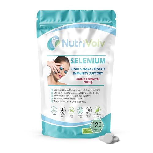 Selenium 200mcg | 120 Tablets | Hair Skin & Nail Supplement for Women & Men | Immune System Support | L-Selenomethionine | Vegan