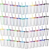 Hsei Reusable Plastic Tumbler with Straw and Lid Bulk -clear Plastic Cups with Lid and Straw for Iced Coffee Water Smoothie Water Bottle Travel Mug Cup for Birthday Party Gifts(56 Pack,24 oz, 16 oz)