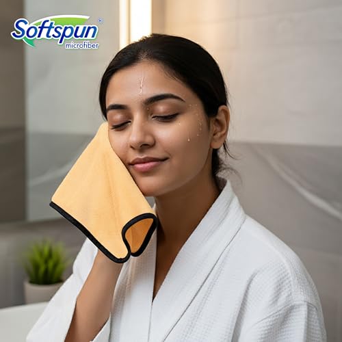 Image of SOFTSPUN Microfiber Hand & Face Wipes 280 GSM 20x30 Cms, 4 Piece Towel Set, (Beige Colour) Super Soft & Silky for Hand, Face and Body - Hypoallergenic Sensitive Skin Wipes & Washcloths.