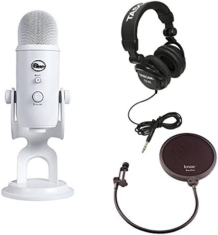 Blue Microphones Yeti USB Microphone (Whiteout) w/ Pop Filter & Studio Headphones