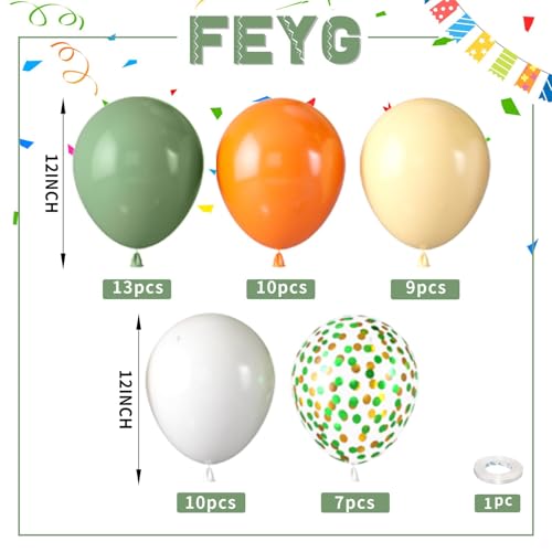 Image of Green and Orange Balloons,50PCS 12 Inch Sage Green and Yellow Balloons with Confetti Latex Balloon for Cutie Baby Shower Fall Party Birthday Party Decorations (Pack of 3)
