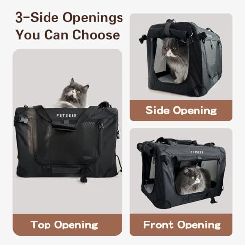 Image of Large Cat Carrier, Portable Soft Sided Road Car Carrier, for Small Dog or Big Cats, 20 inchx13 inchx13 inch Outside Folding Comfortable Design, Black