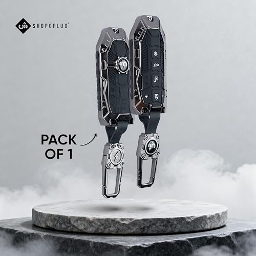 Image of SHOPOFLUX Metal Key Cover Compatible with Mahindra BE 6, XEV 9 EV, XUV 7XO Smart Key (Metal Black Silicone)