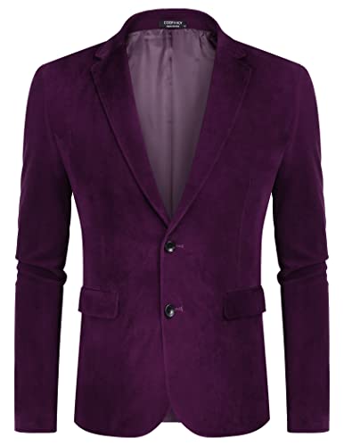 Coofandy Men's Retro Velvet Blazer Prom Suit Velvet Sport Jacket Christmas Blazer Purple #TOP7