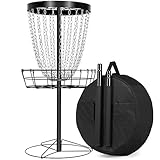 Yaheetech 24-Chain Portable Disc Golf Basket with Water Resistant Transit Bag Frisbee Golf Basket Target Practice Metal Disc Golf Targets for Indoor & Outdoor Disc Sports, Black