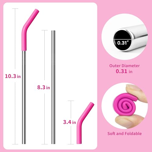 Image of 8.5 inch Metal Reusable Drinking Straws for 20oz YETI Tumbler with Silicone Tip