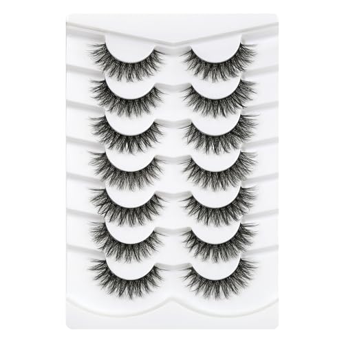 3D Falsche Wimpern Cat-Eye Kurze Natürlich Look Wispy Faux Mink spiky lashes,Cross Flauschig Weiche Wiederverwendbare Nerzwimpern-Happy Heartbeat (No.203)