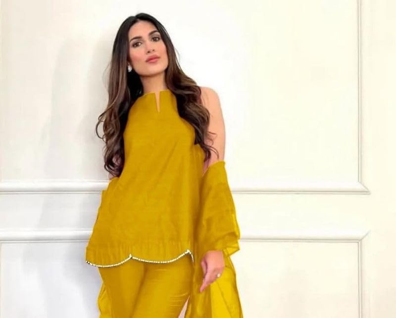 Image of Pearl Embroidered Solid Kurta Palazzo Set|Indo Western Party Outfit with Organza Net Dupatta|Sleeveless Kurti for Women