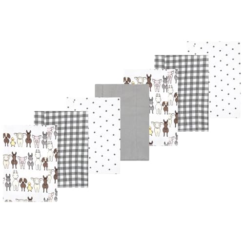 Luvable Friends Hudson Baby Flannel Burp Cloths 7pk, Farm Pals Gray