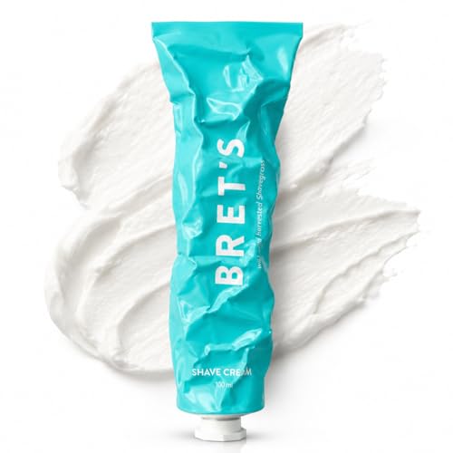 Image of Bret’s Natural Soap-Free Shave Cream for Men & Women. No Tight Dry Skin. Scottish Wild Foraged Shavegrass & Fresh Watermint Scent – Made in Britain. 100ml