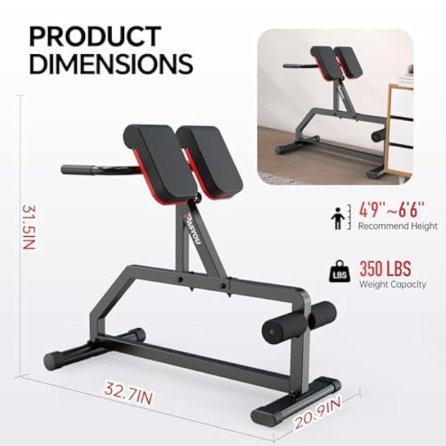 PASYOU Roman Chair, Adjustable Hyperextension Bench 5 Levels Multifunctional Roman Bench 350LBS Load Back Extension Bench Machine for Glute Hyper Extension Bench Reverse Hyper Machine ab Bench at Home