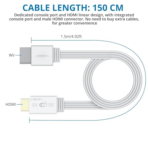 Image of AUTOUTLET Wii to HDMI Converter, with 4:3 /16:9 Aspect Ratio Switch, 1080P Wii HDMI Adapter Supports All Wii Display Modes, Compatible with Nintendo Wii, Wii U for Full HD TV, Monitor