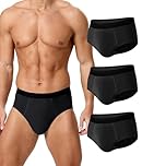 BEENIUBEE Mutande Incontinenza Uomo 3 Pack, Slip Incontinenza in cotone lavabile con assorbente 150ml di volume di urina, riutilizzabili, Biancheria intima a Prova di Perdite(Nero, XL)