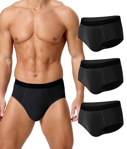 BEENIUBEE Calzoncillos Incontinencia Hombre 3 Pack, Calzoncillos per Incontinenza in Algodón Lavabile con Assorbente 150ml di Volume di Urina, Mutande Riutilizzabili a Prova di Perdite(Negro, XL)