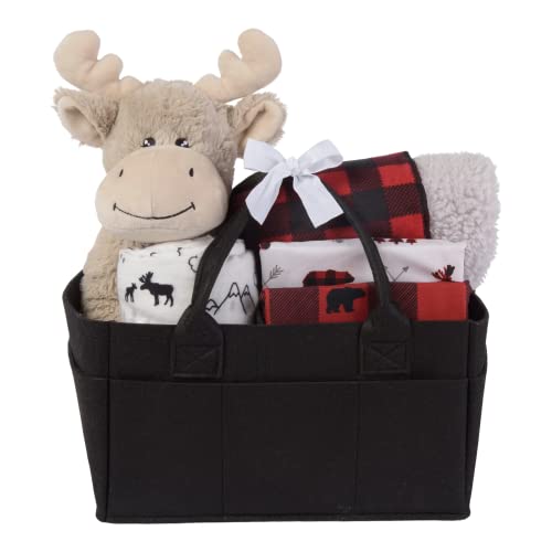 Image of My Tiny Moments Buffalo Check Moose Nursery Bedding Essentials 6 Pc Gift Set-2 Microfiber Crib Sheets, Flannel and Faux Shearling Blanket, Swaddle and a Moose Plush, 1 Count