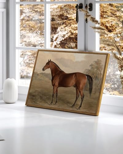 Image of KISSFOX Framed Wall Art Vintage Wall Decor Horse Pictures Equestrian Canvas Art Retro Animal Paintings Farmhouse Artwork For Bedroom Living Room Kitchen